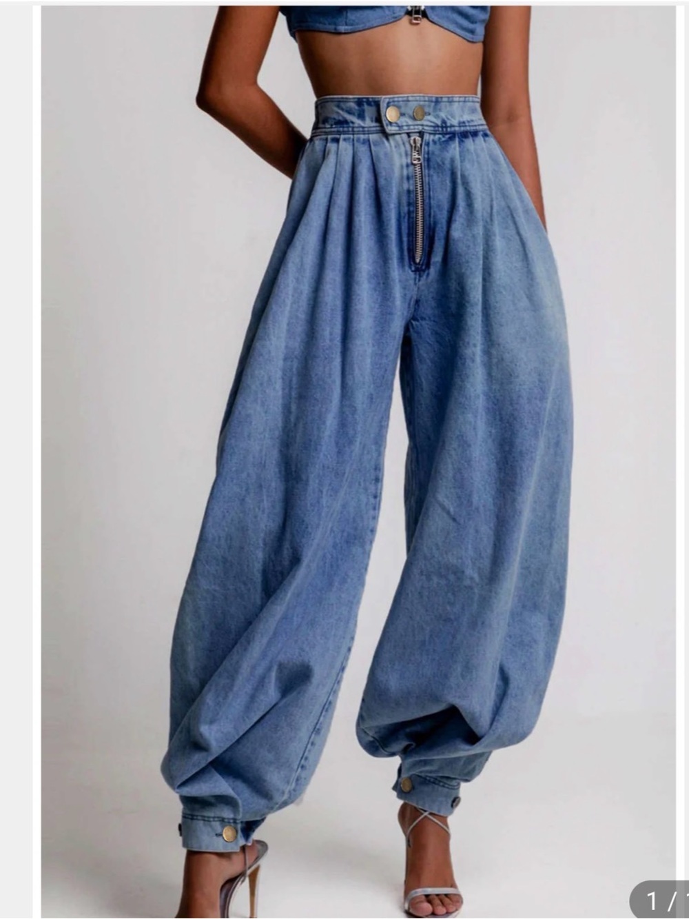 Denim High Waist Zipper Barrel Balloon Jeans !! Micas